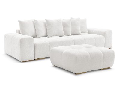 Canapé droit convertible coffre ANAKIN tissu bouclette avec pouf