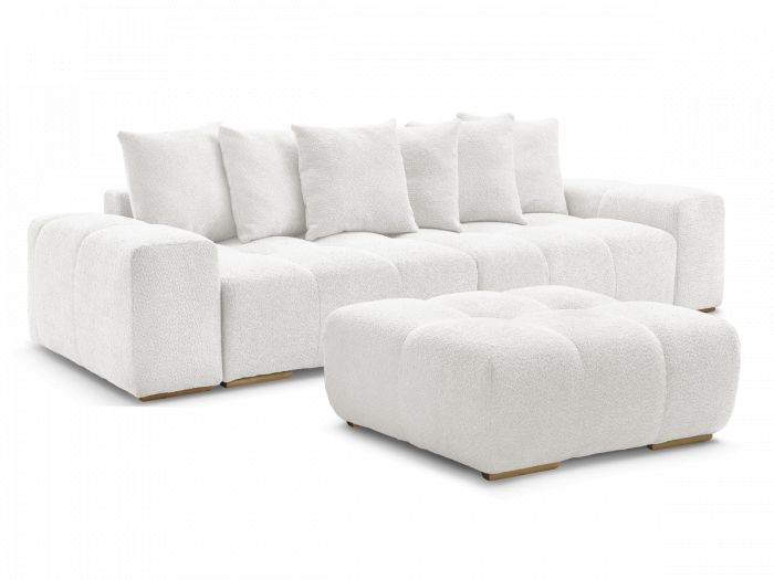 Canapé droit convertible coffre ANAKIN tissu bouclette avec pouf
