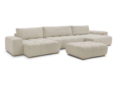 Canapé panoramique convertible coffre ANAKIN tissu bouclette avec pouf