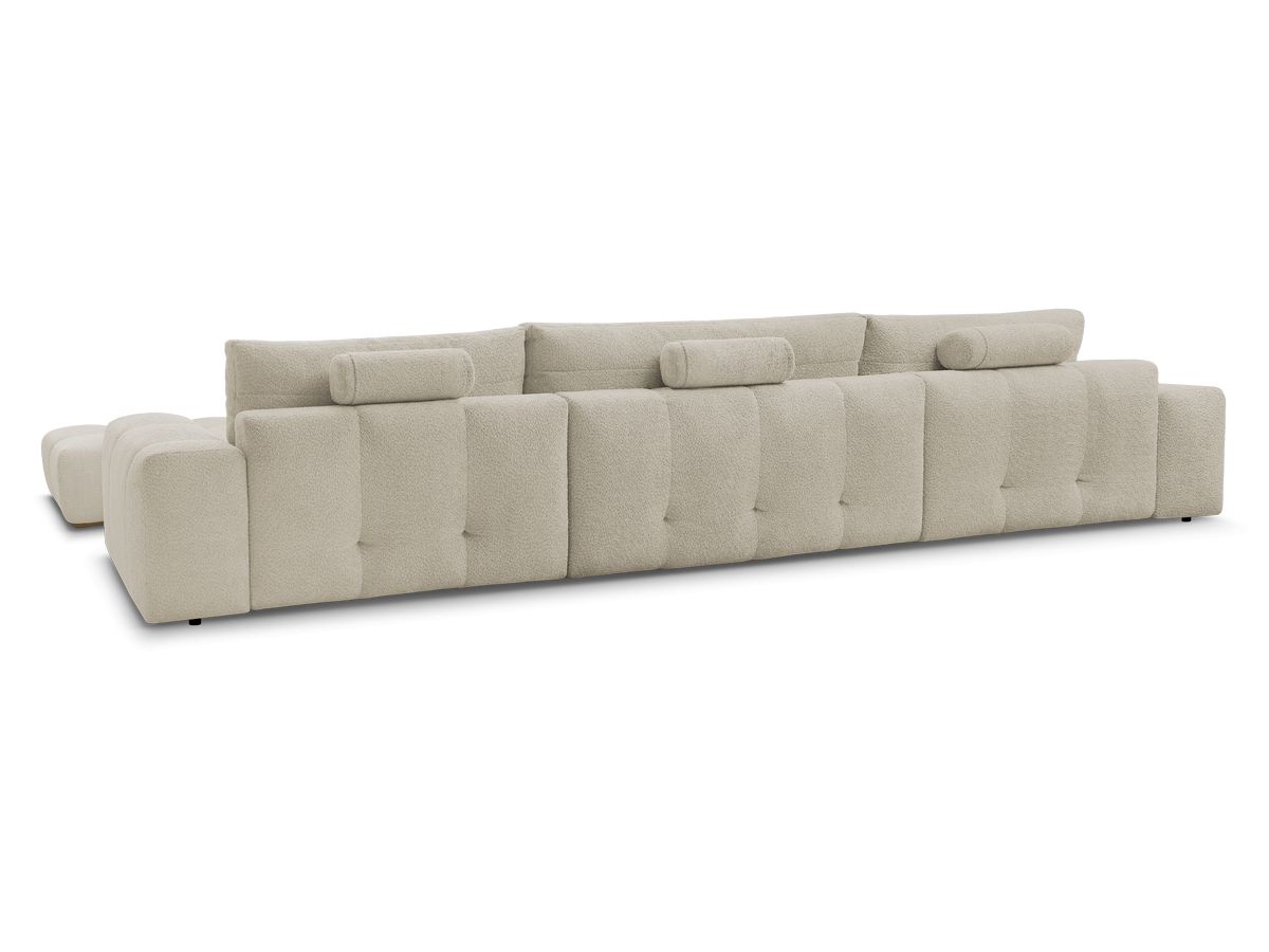 Canapé panoramique convertible coffre ANAKIN tissu bouclette avec pouf