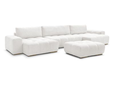 Canapé panoramique convertible coffre ANAKIN tissu bouclette avec pouf