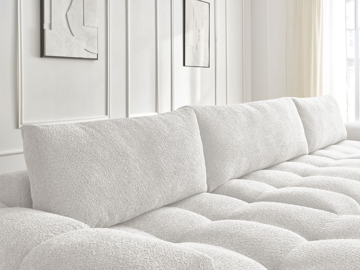 Canapé panoramique convertible coffre ANAKIN tissu bouclette avec pouf