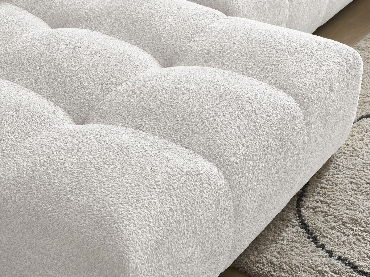 Canapé panoramique convertible coffre ANAKIN tissu bouclette avec pouf