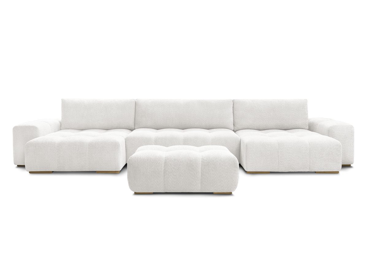 Canapé panoramique convertible coffre ANAKIN tissu bouclette avec pouf
