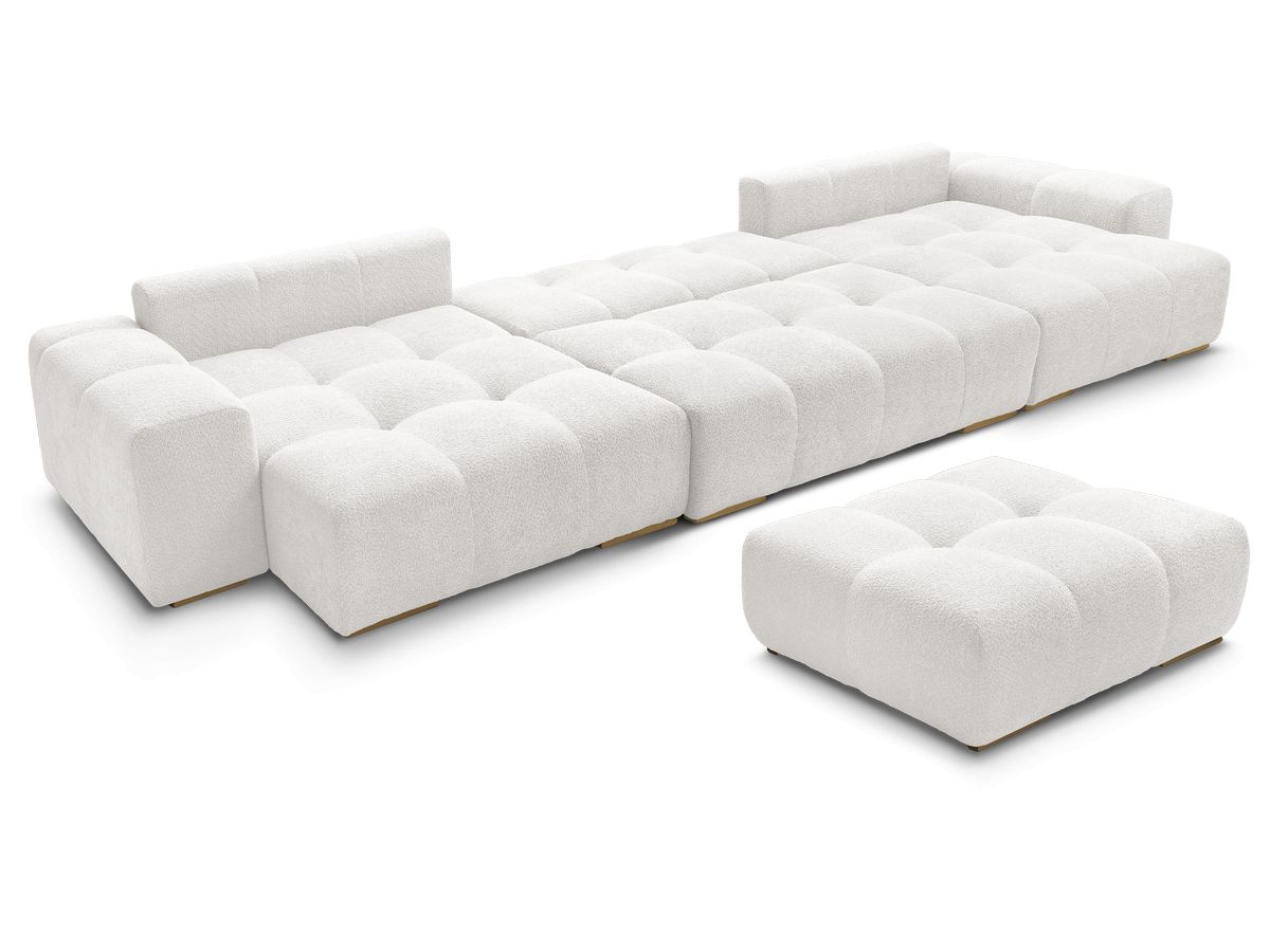 Canapé panoramique convertible coffre ANAKIN tissu bouclette avec pouf