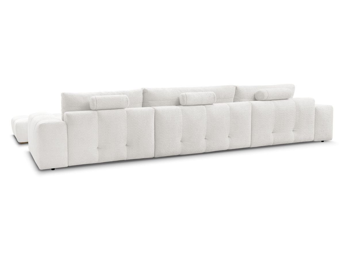 Canapé panoramique convertible coffre ANAKIN tissu bouclette avec pouf