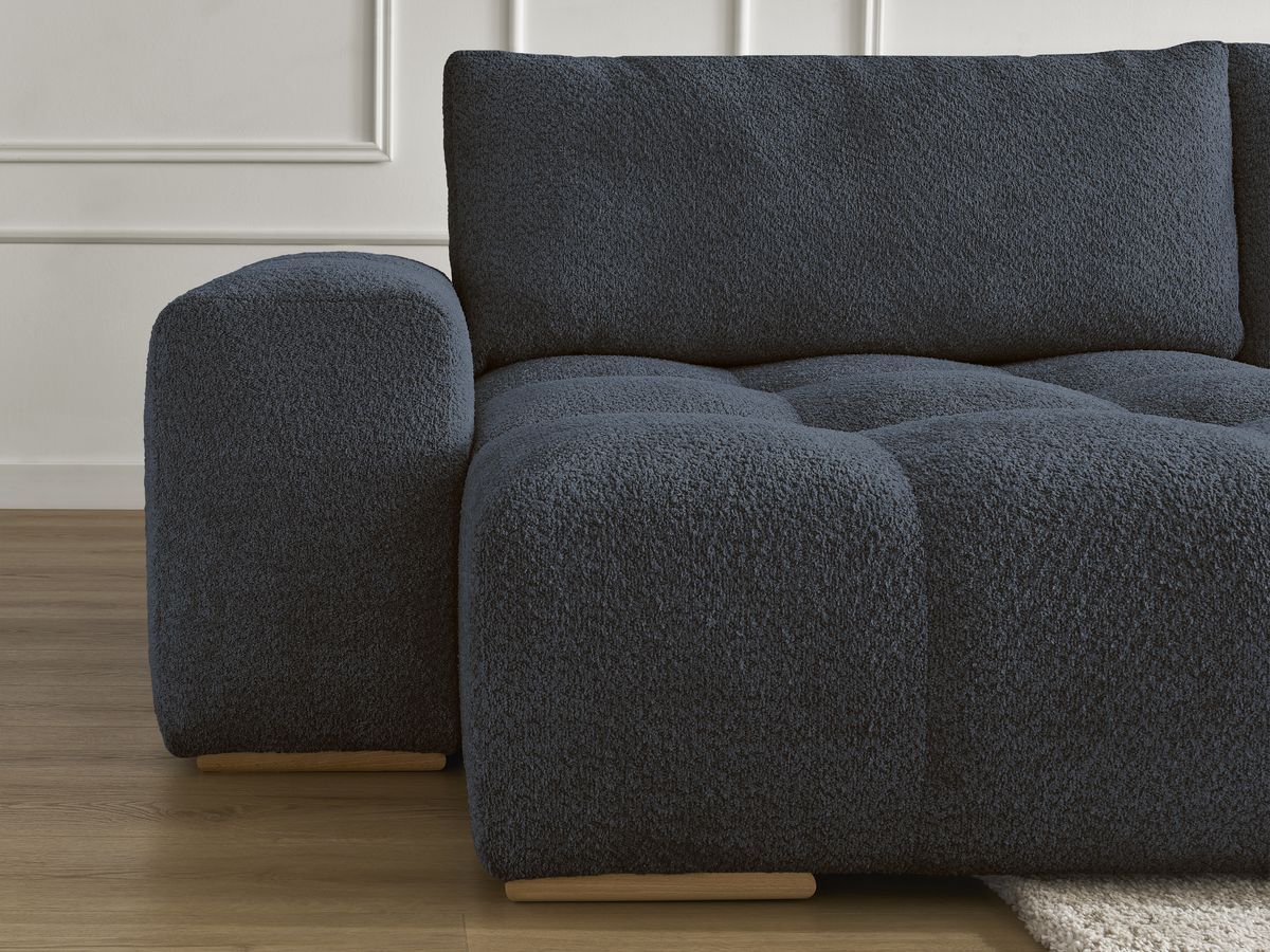 Canapé panoramique convertible coffre ANAKIN tissu bouclette avec pouf