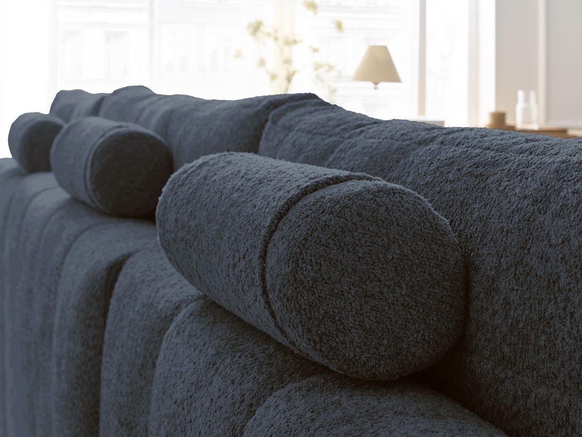 Canapé panoramique convertible coffre ANAKIN tissu bouclette avec pouf