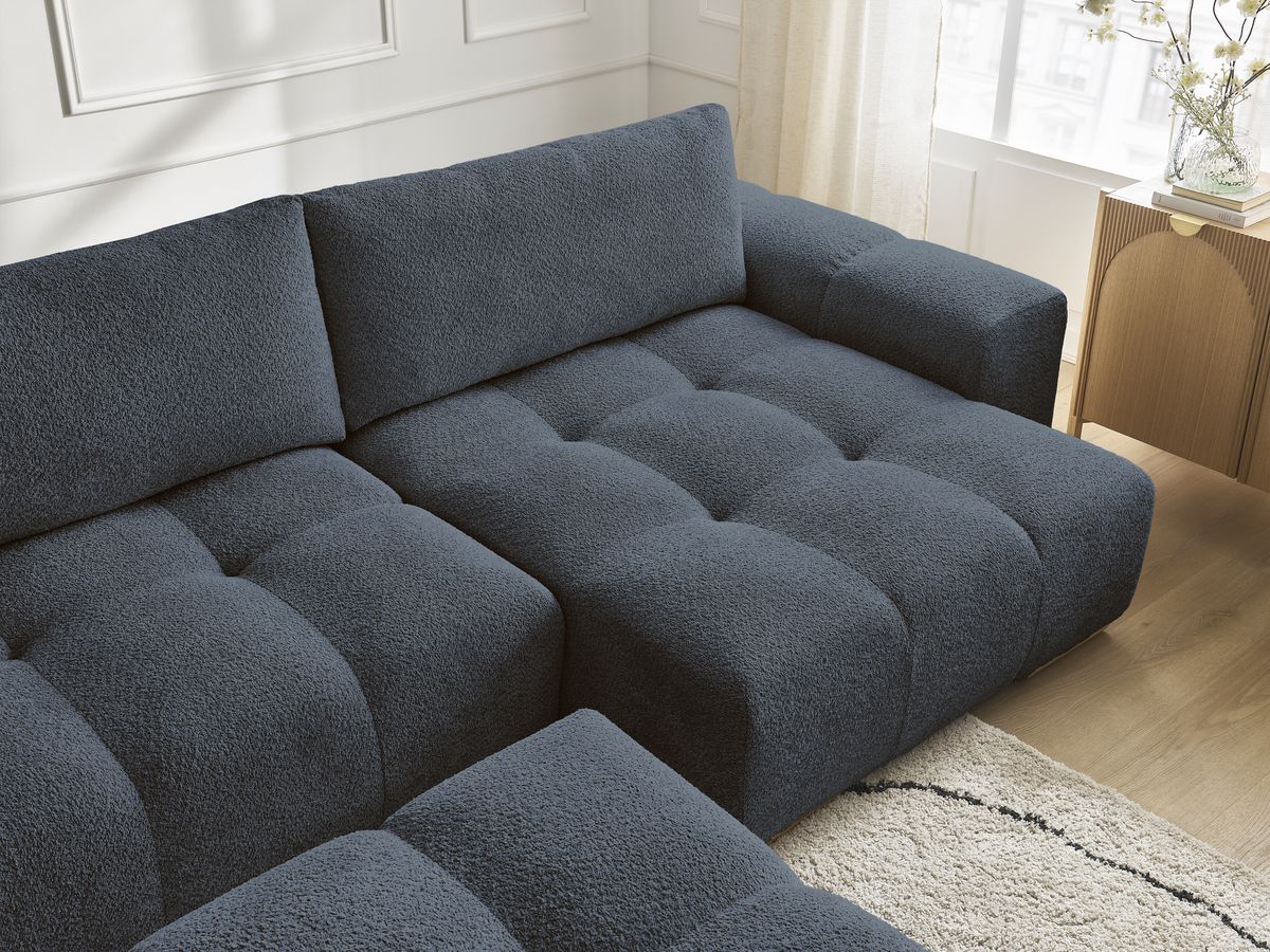 Canapé panoramique convertible coffre ANAKIN tissu bouclette avec pouf