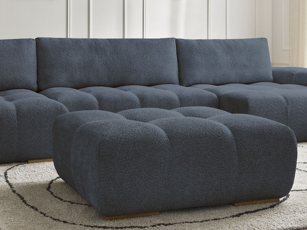 Canapé panoramique convertible coffre ANAKIN tissu bouclette avec pouf