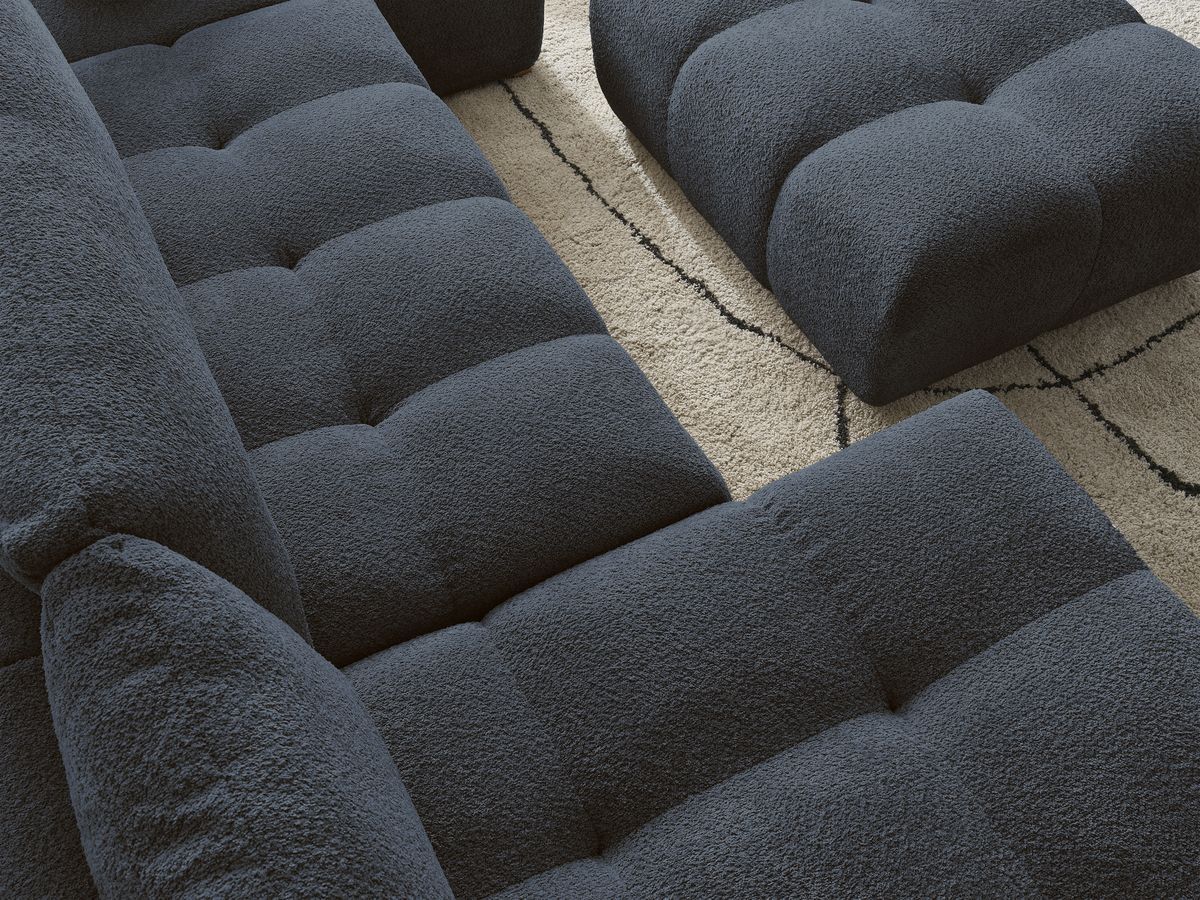 Canapé panoramique convertible coffre ANAKIN tissu bouclette avec pouf