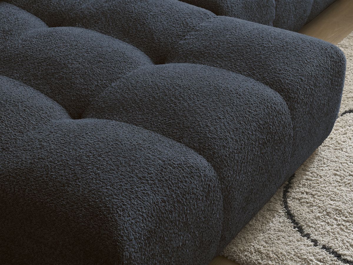Canapé panoramique convertible coffre ANAKIN tissu bouclette avec pouf