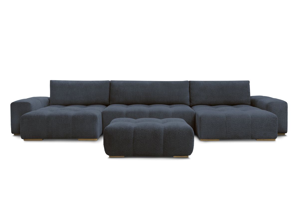 Canapé panoramique convertible coffre ANAKIN tissu bouclette avec pouf