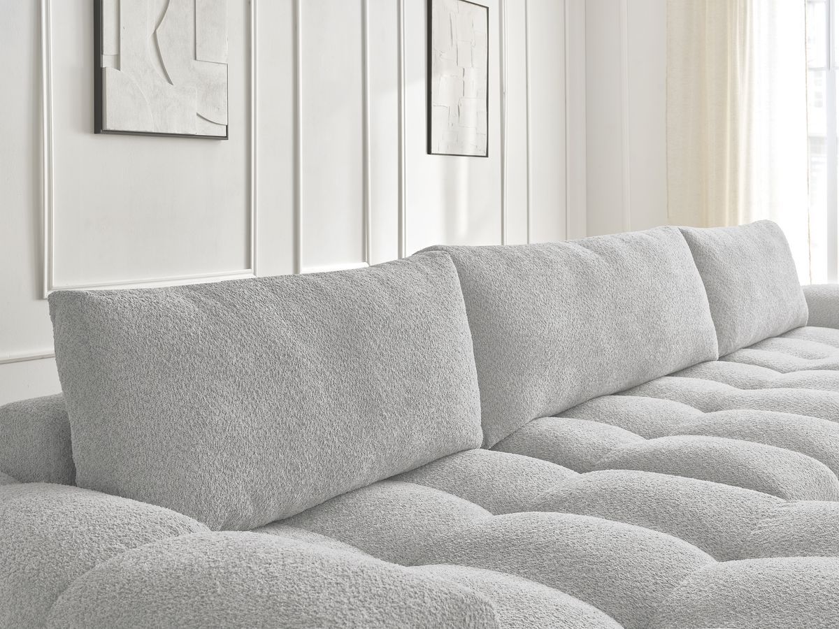 Canapé panoramique convertible coffre ANAKIN tissu bouclette avec pouf