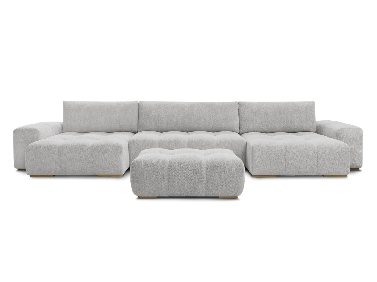 Canapé panoramique convertible coffre ANAKIN tissu bouclette avec pouf