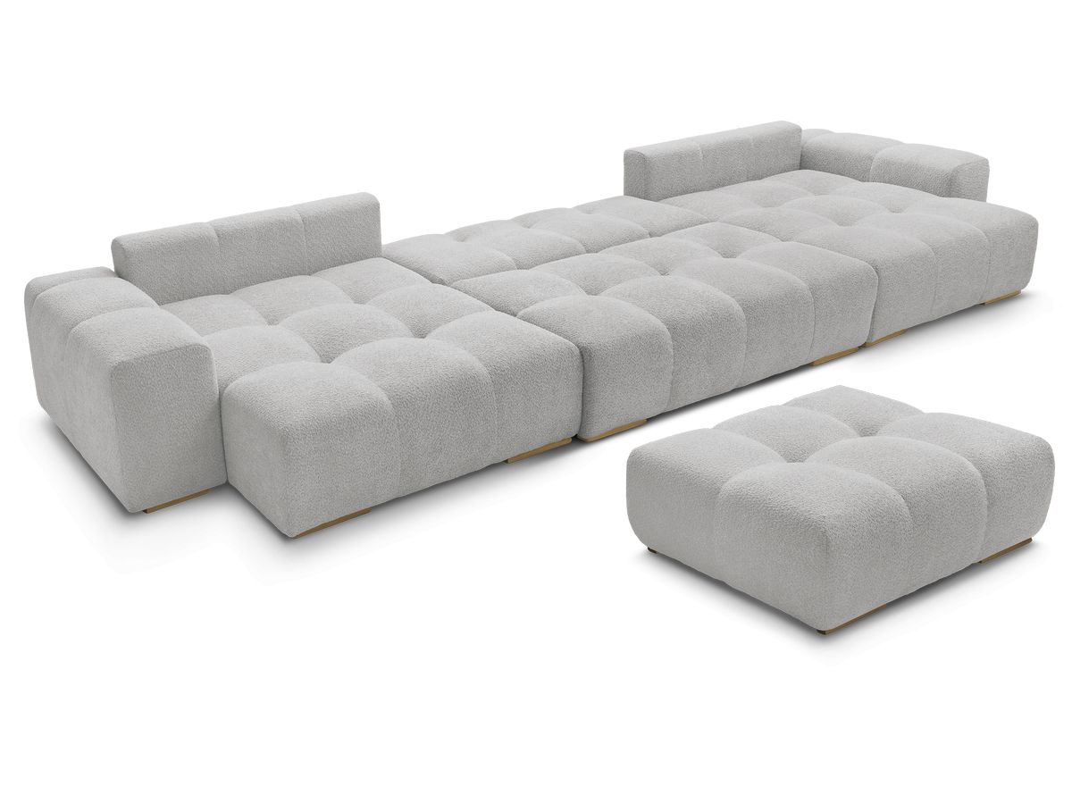 Canapé panoramique convertible coffre ANAKIN tissu bouclette avec pouf