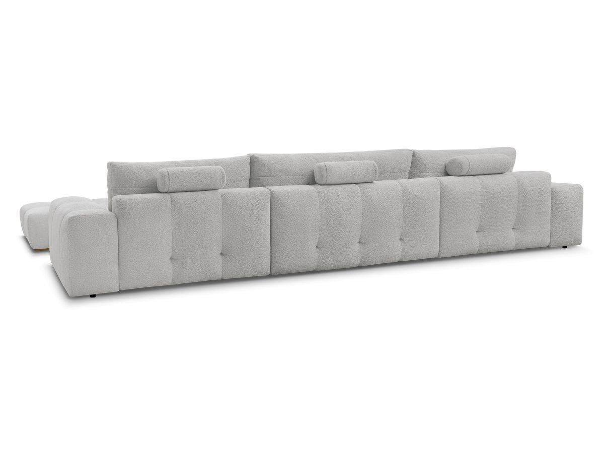 Canapé panoramique convertible coffre ANAKIN tissu bouclette avec pouf