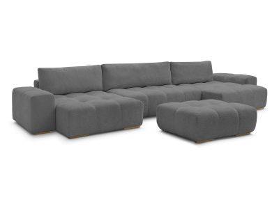 Canapé panoramique convertible coffre ANAKIN tissu bouclette avec pouf