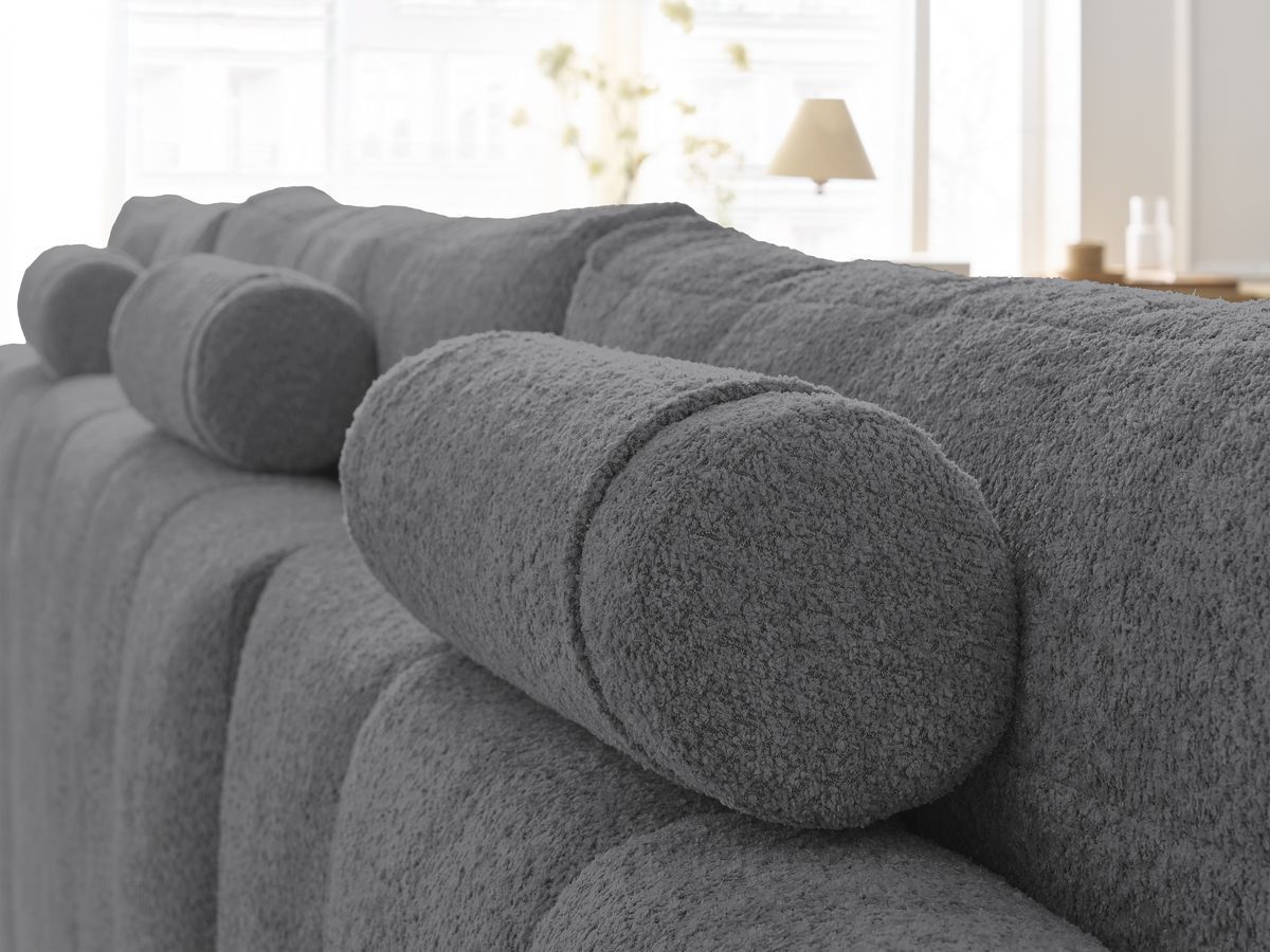 Canapé panoramique convertible coffre ANAKIN tissu bouclette avec pouf