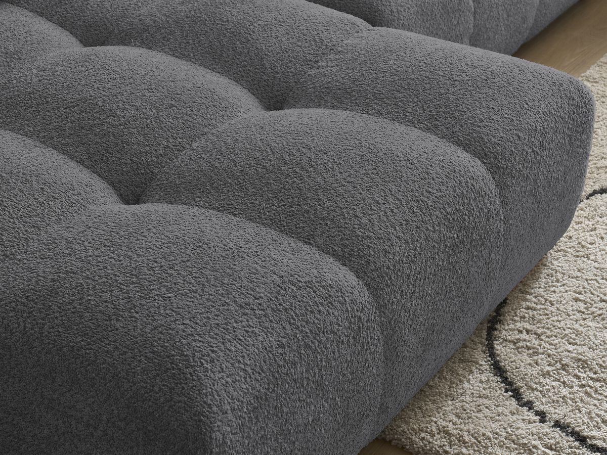 Canapé panoramique convertible coffre ANAKIN tissu bouclette avec pouf