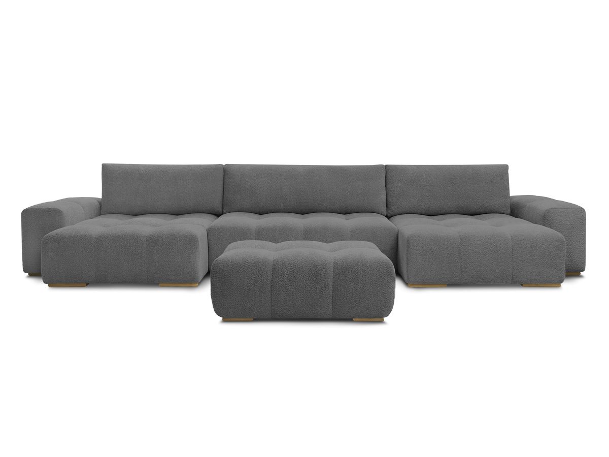 Canapé panoramique convertible coffre ANAKIN tissu bouclette avec pouf