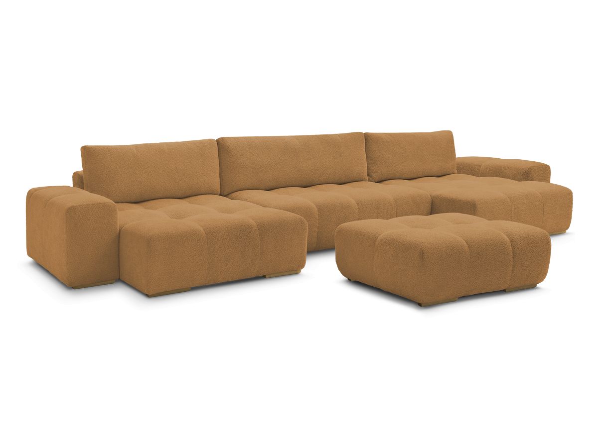 Canapé panoramique convertible coffre ANAKIN tissu bouclette avec pouf