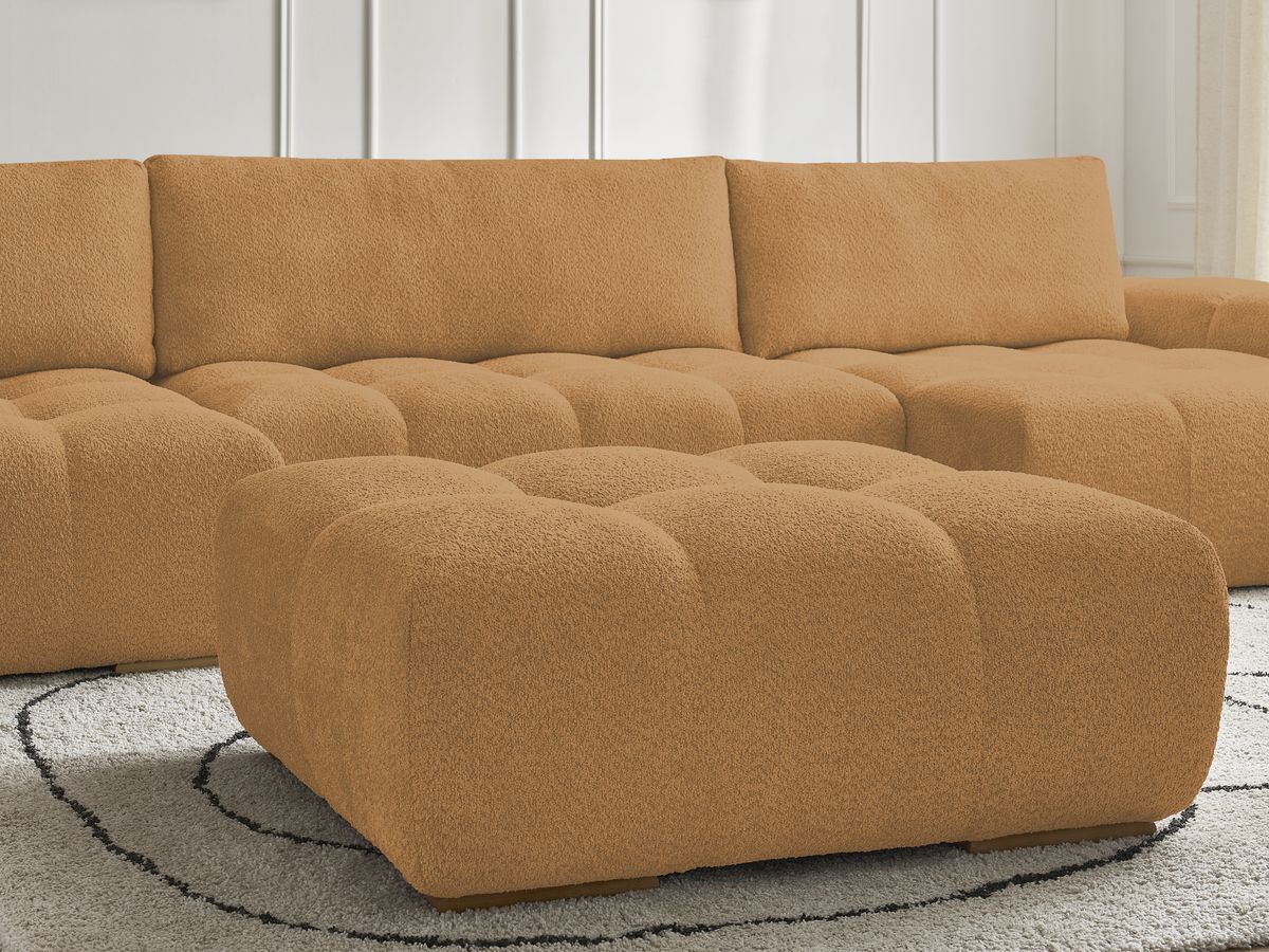 Canapé panoramique convertible coffre ANAKIN tissu bouclette avec pouf
