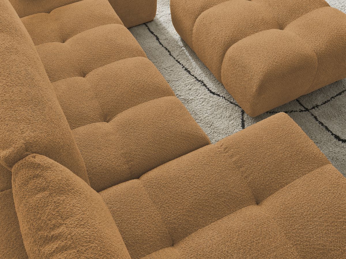Canapé panoramique convertible coffre ANAKIN tissu bouclette avec pouf