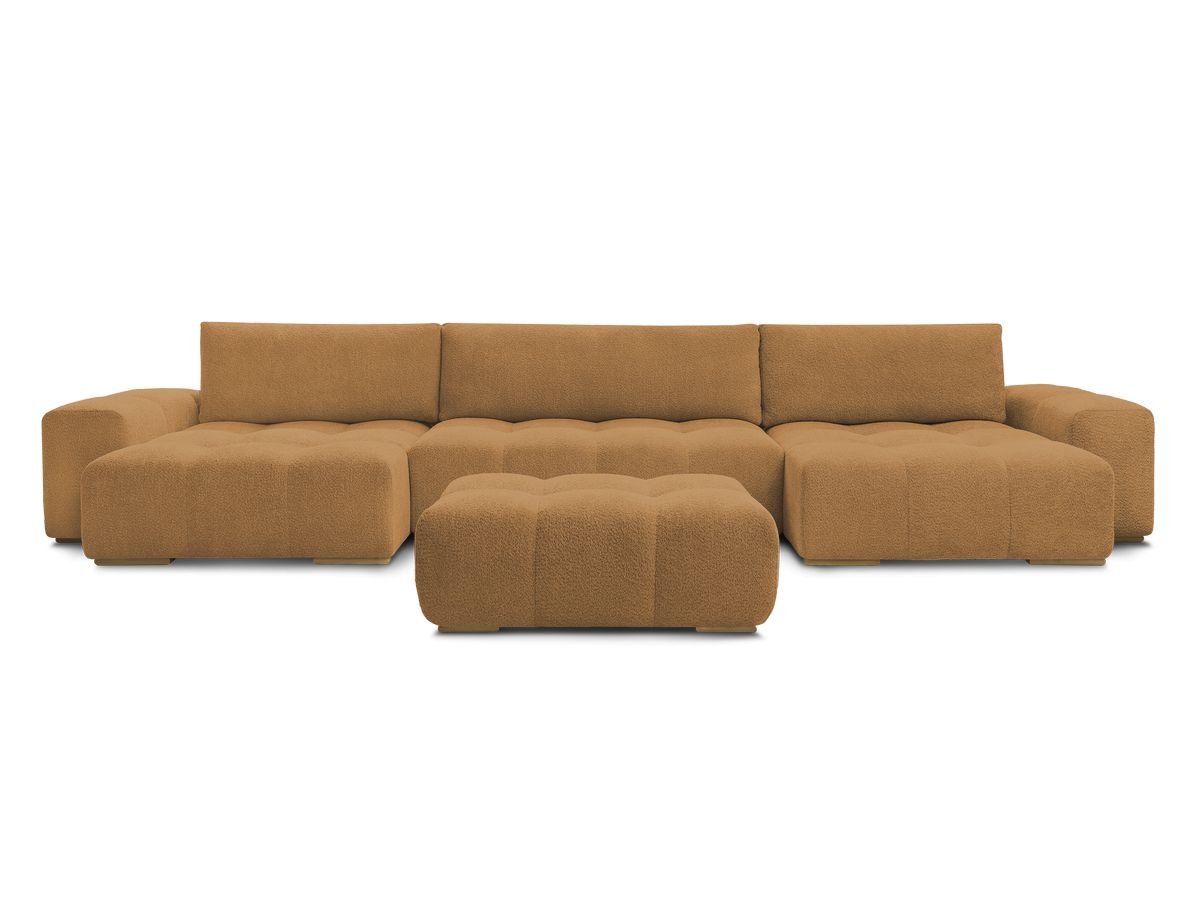 Canapé panoramique convertible coffre ANAKIN tissu bouclette avec pouf