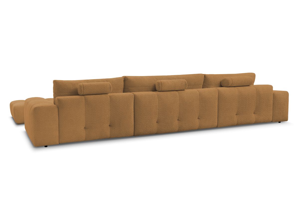 Canapé panoramique convertible coffre ANAKIN tissu bouclette avec pouf