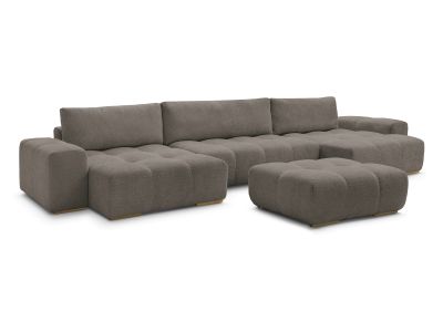 Canapé panoramique convertible coffre ANAKIN tissu bouclette avec pouf