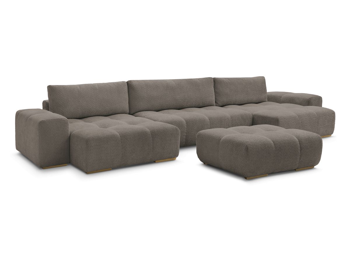 Canapé panoramique convertible coffre ANAKIN tissu bouclette avec pouf