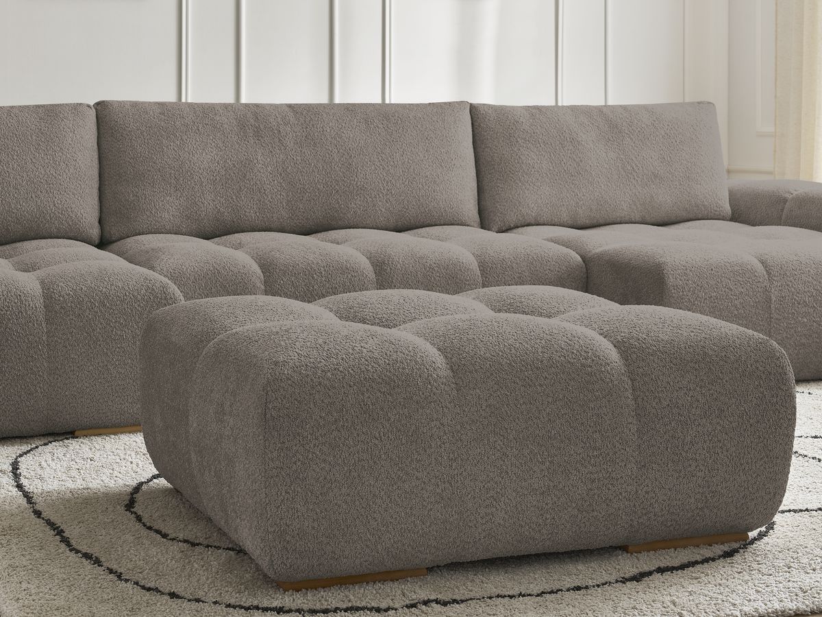 Canapé panoramique convertible coffre ANAKIN tissu bouclette avec pouf