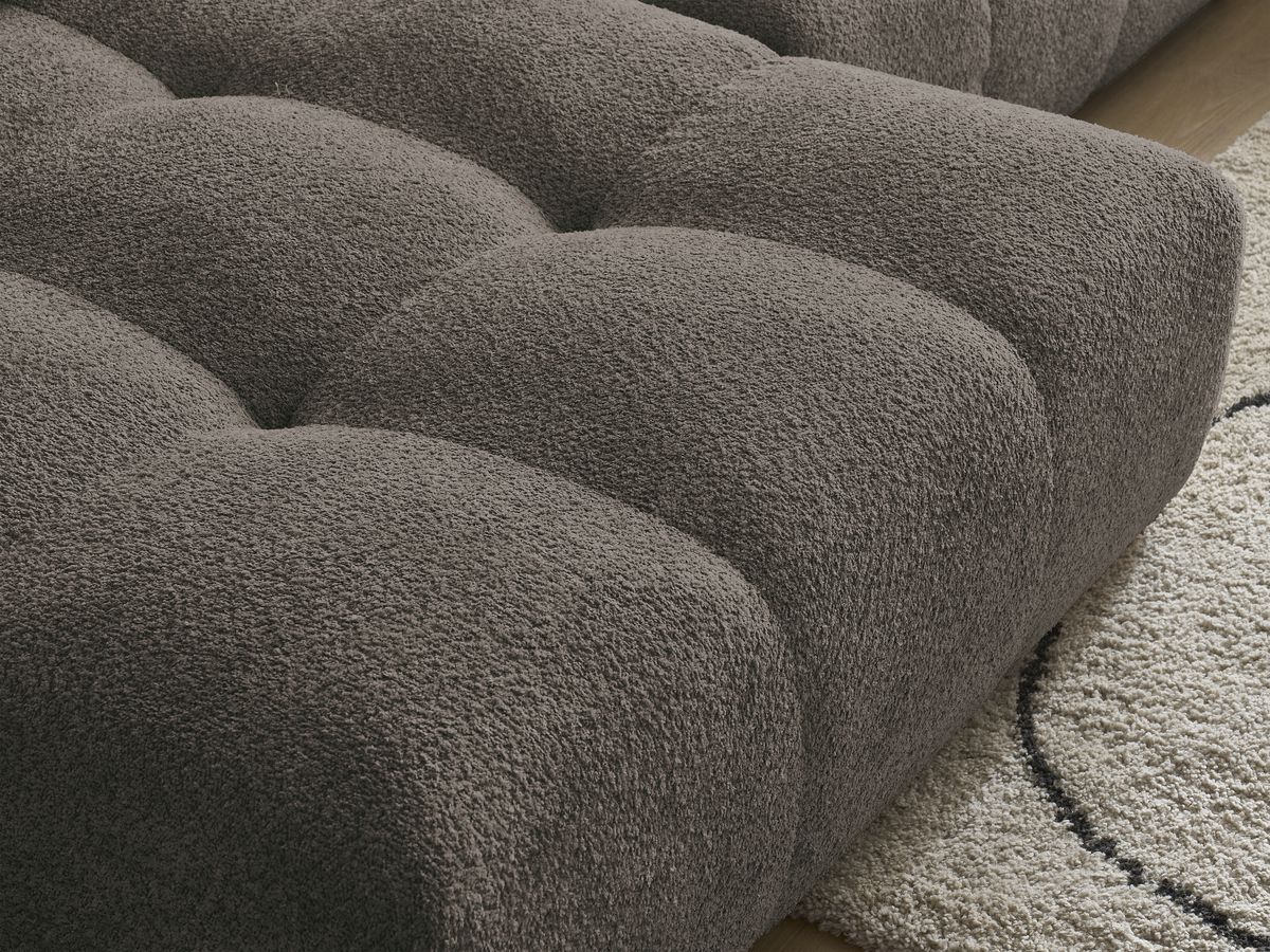 Canapé panoramique convertible coffre ANAKIN tissu bouclette avec pouf