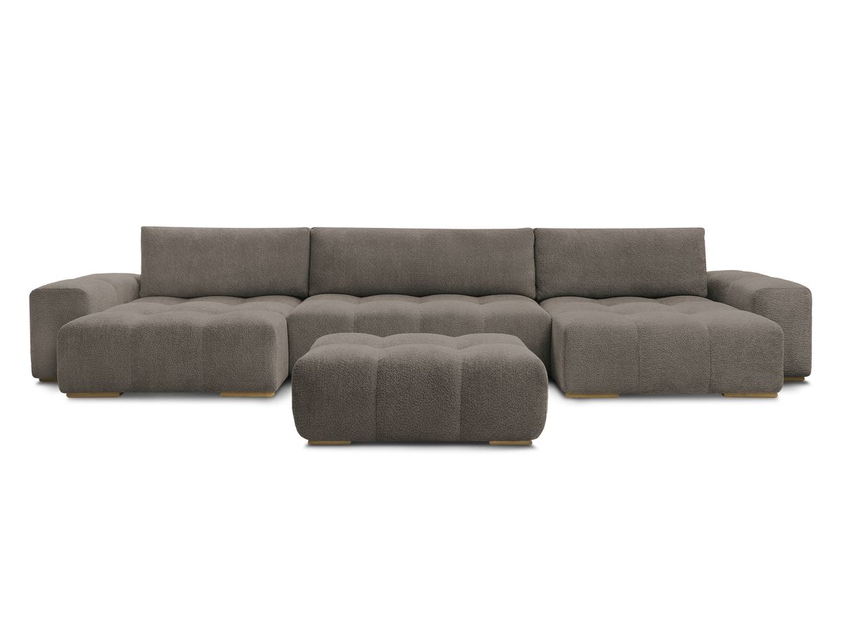 Canapé panoramique convertible coffre ANAKIN tissu bouclette avec pouf