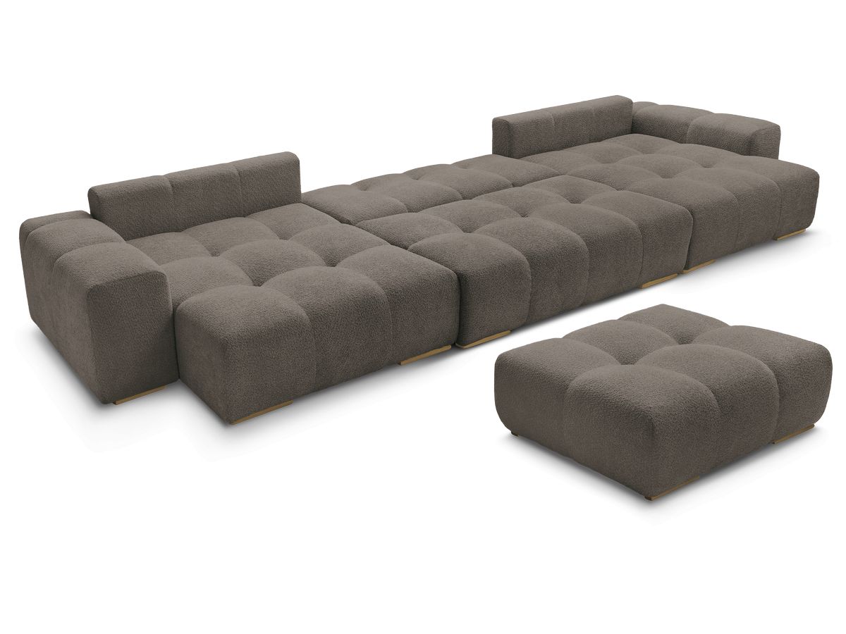 Canapé panoramique convertible coffre ANAKIN tissu bouclette avec pouf