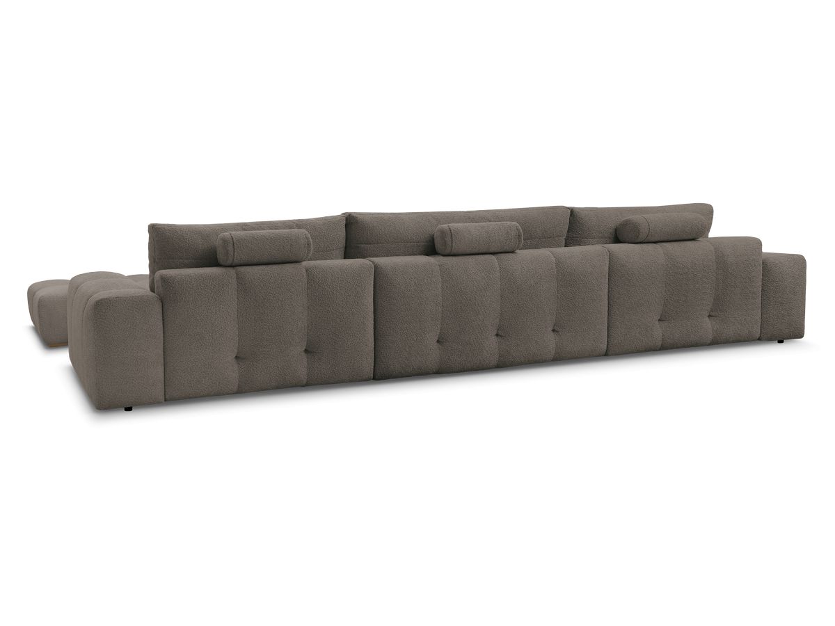 Canapé panoramique convertible coffre ANAKIN tissu bouclette avec pouf