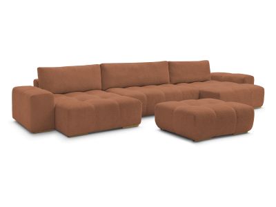 Canapé panoramique convertible coffre ANAKIN tissu bouclette avec pouf