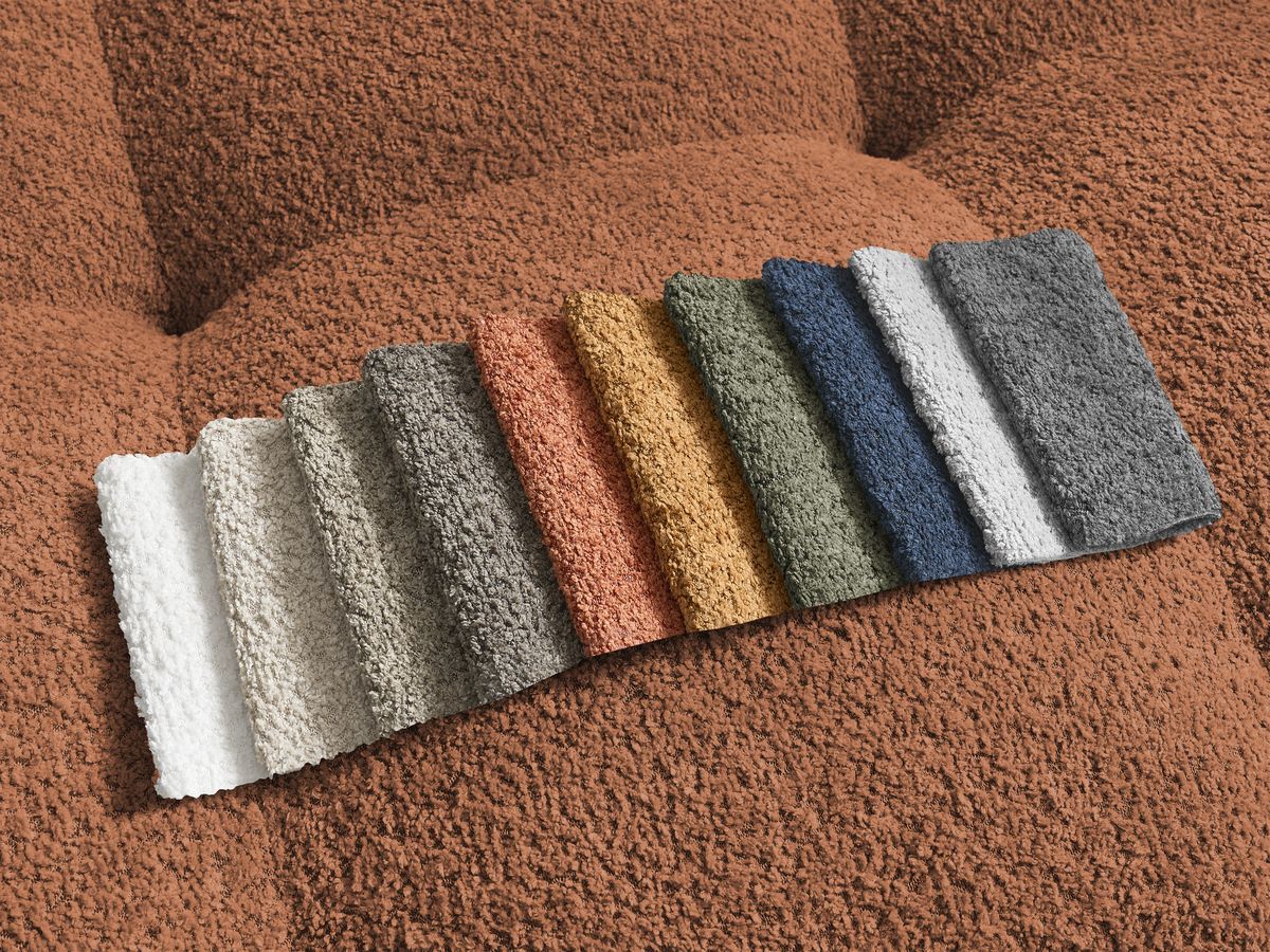 Canapé d'angle fixe EVEREST tissu chiné - Orange - Angle droit - 10 coussins
