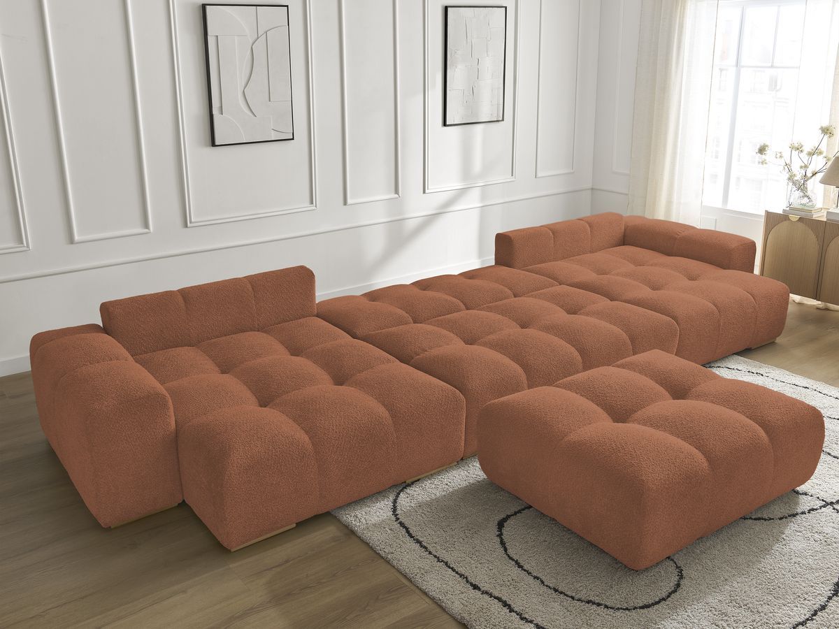 Canapé d'angle fixe EVEREST tissu chiné - Orange - Angle droit - 10 coussins