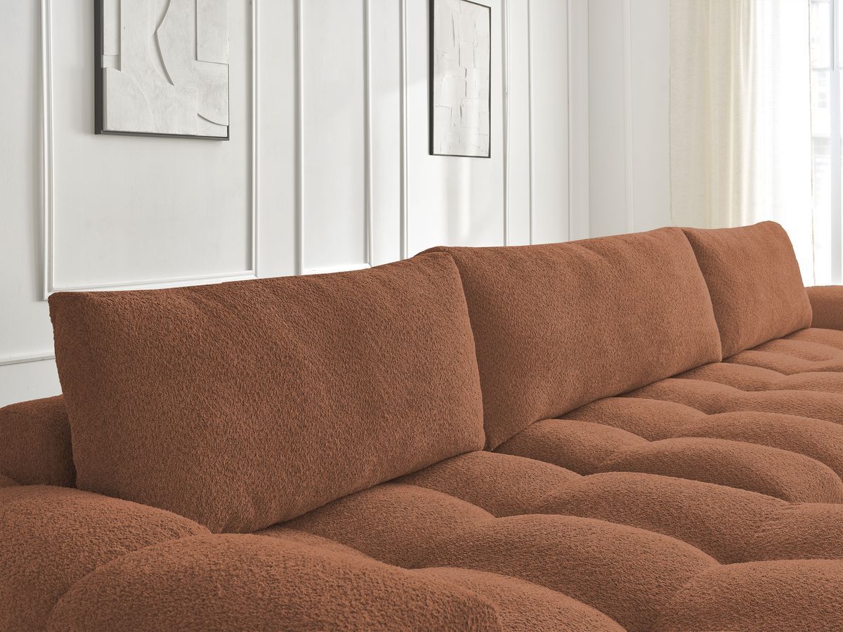 Canapé d'angle fixe EVEREST tissu chiné - Orange - Angle droit - 10 coussins