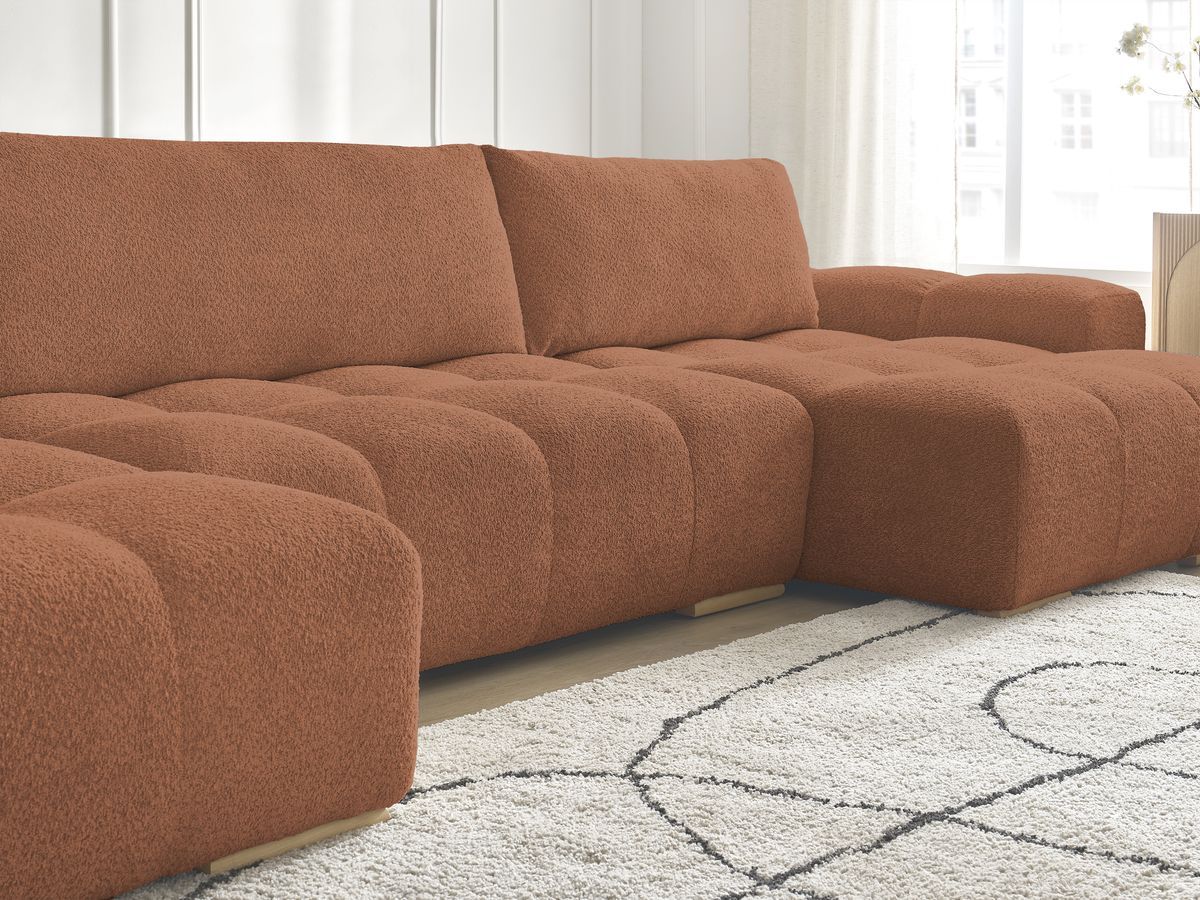 Canapé d'angle fixe EVEREST tissu chiné - Orange - Angle droit - 10 coussins