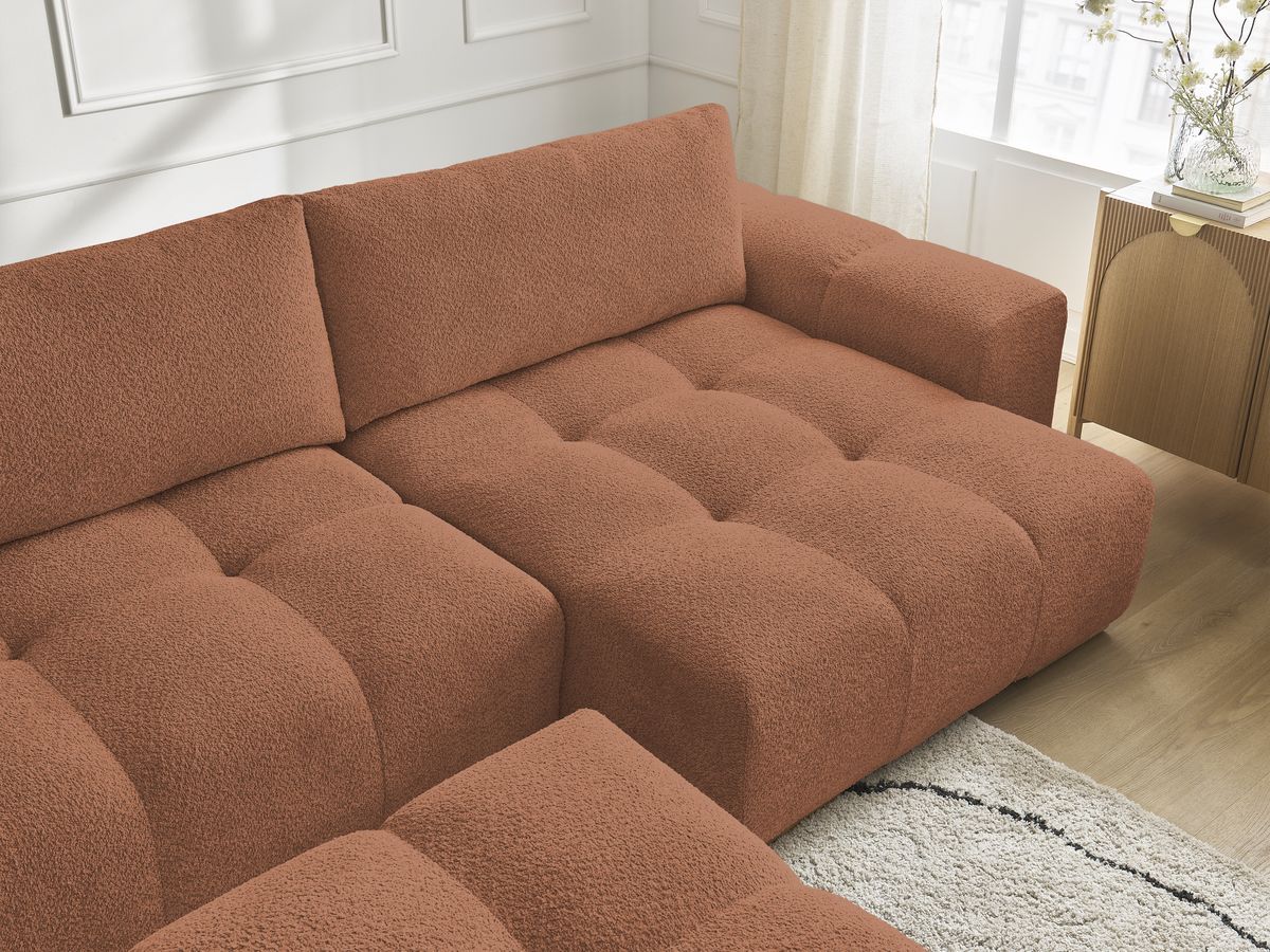 Canapé d'angle fixe EVEREST tissu chiné - Orange - Angle droit - 10 coussins