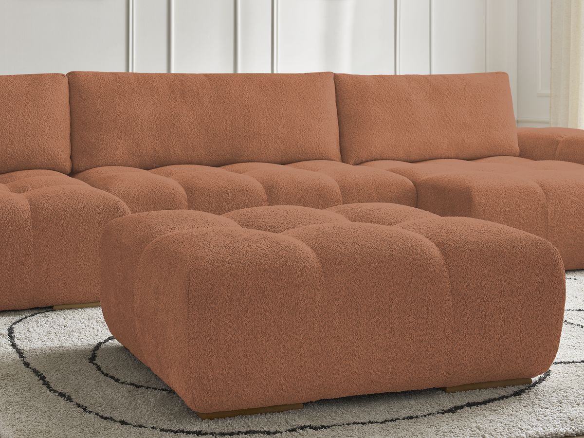 Canapé d'angle fixe EVEREST tissu chiné - Orange - Angle droit - 10 coussins