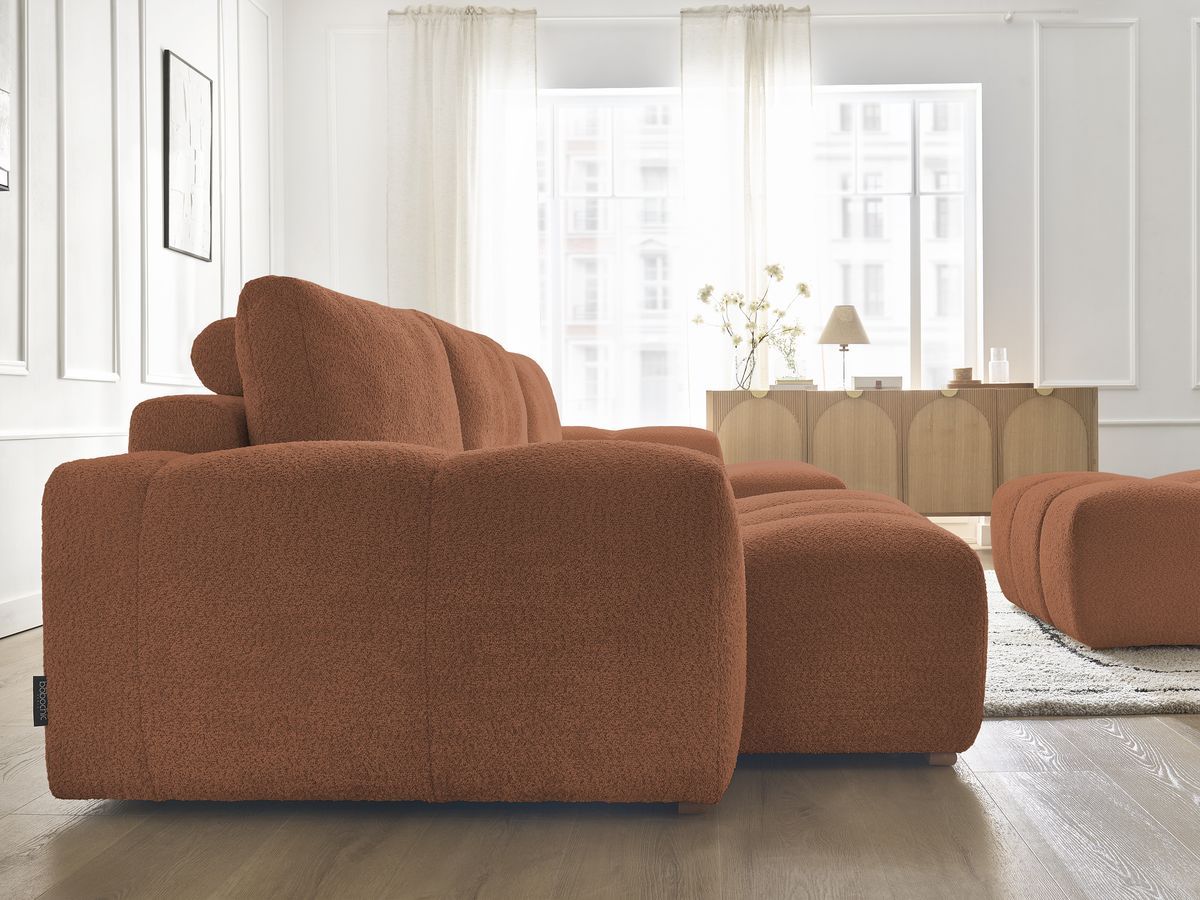Canapé d'angle fixe EVEREST tissu chiné - Orange - Angle droit - 10 coussins