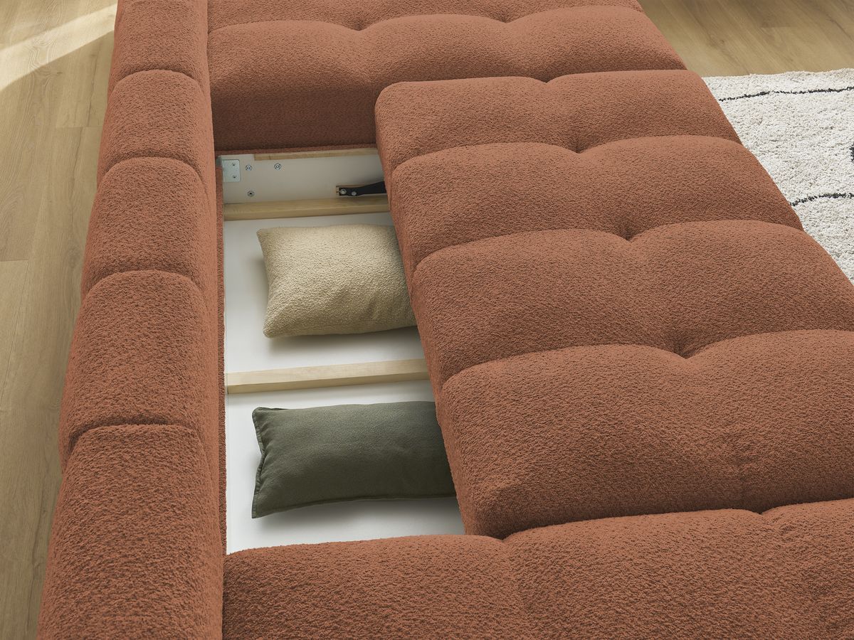 Canapé d'angle fixe EVEREST tissu chiné - Orange - Angle droit - 10 coussins