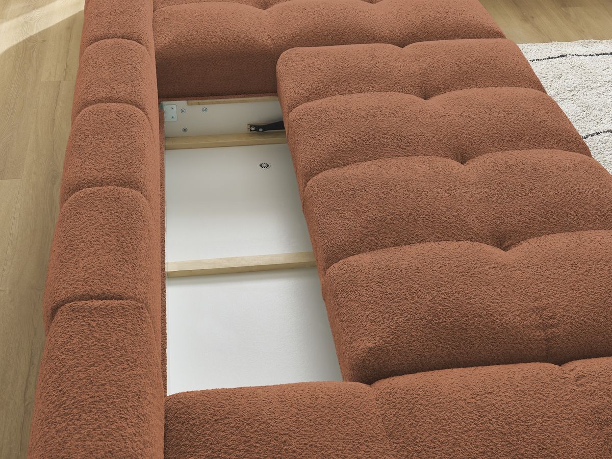 Canapé d'angle fixe EVEREST tissu chiné - Orange - Angle droit - 10 coussins