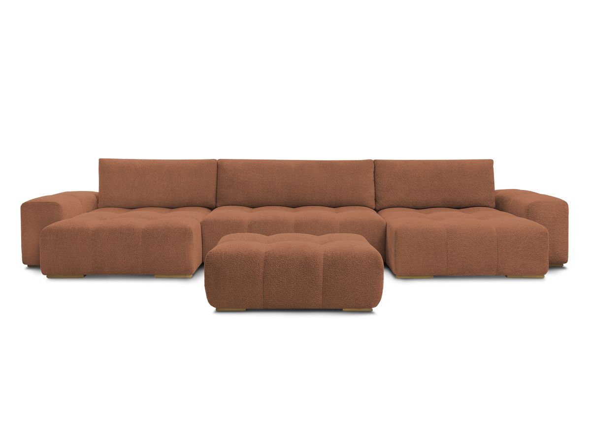 Canapé d'angle fixe EVEREST tissu chiné - Orange - Angle droit - 10 coussins