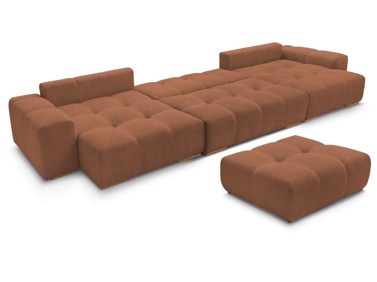Canapé d'angle fixe EVEREST tissu chiné - Orange - Angle droit - 10 coussins