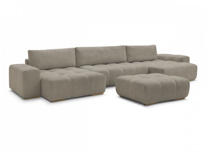 Canapé panoramique convertible coffre ANAKIN tissu bouclette avec pouf